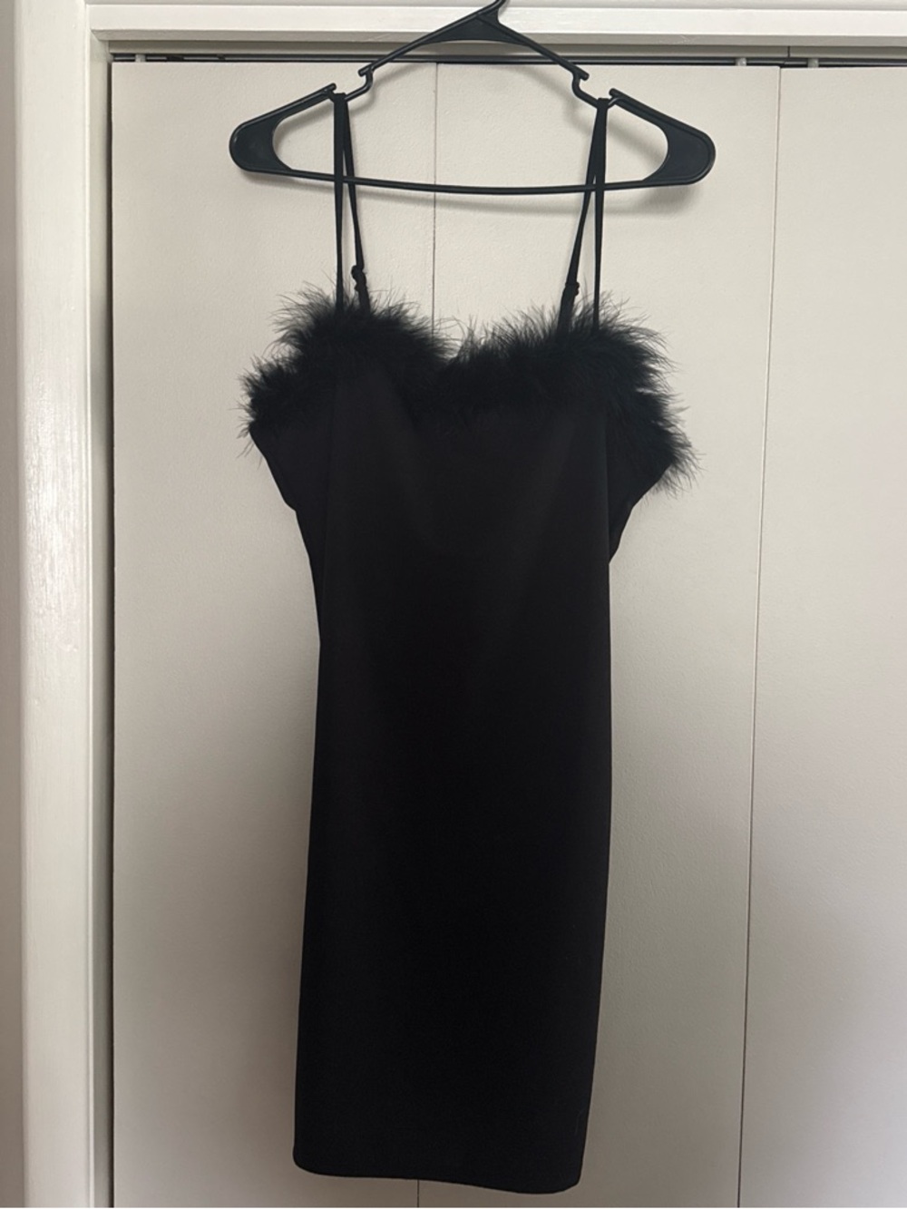 Charlotte Russe Black Feather Trim Mini Slip Dress